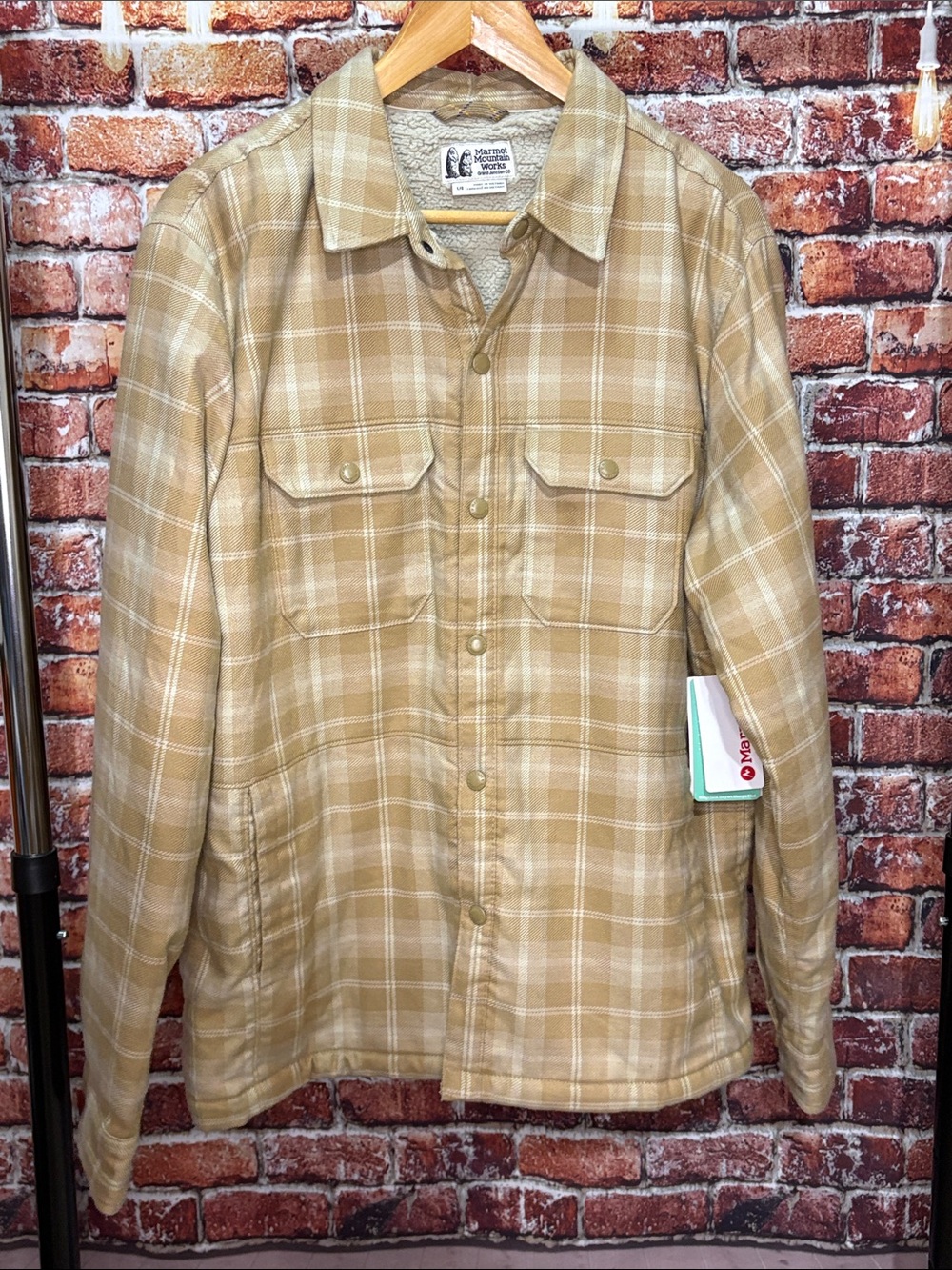 🔥 NWT Marmot Ridgefield heavyweight Sherpa flannel shirt Jacket Coat Tan large